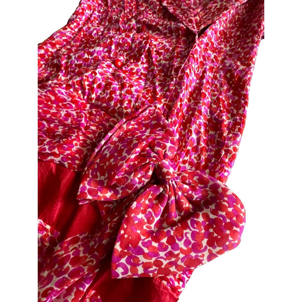 Rickie Freeman Teri Jon dress vintage 1970s ruffle 100% silk front bow Rare - Picture 5 of 11